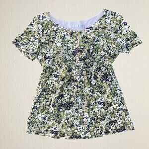 Vintage 90s green and yellow floral short sleeve blouse with cinched waist